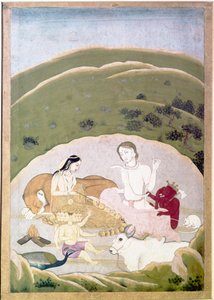 Siva et Parvati avec leurs enfants, Ganesh et Karttikgya sur le mont Kailash, vers 1745 - Unbekannt