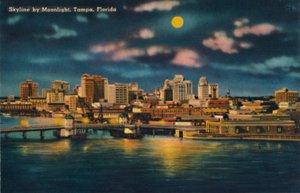 Skyline au clair de lune, Tampa, Floride, vers 1940
