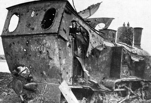 Locomotive détruite à Péronne, France, Première Guerre mondiale, 1917