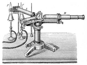 Appareil spectroscopique utilisé par Robert Wilhelm Bunsen et Gustav Robert Kirchhoff, vers 1895