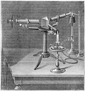 Appareil spectroscopique utilisé par Robert Wilhelm Bunsen et Gustav Robert Kirchhoff, vers 1895