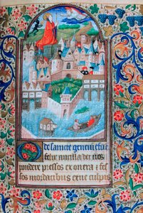 Sainte Geneviève priant sur les tours de Notre-Dame, Paris, 15ème siècle