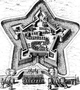 Fort étoilé défendu par un fossé sous siège, 1617-1619