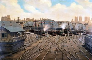 Locomotives à vapeur à la gare de York, Yorkshire, vers 1910