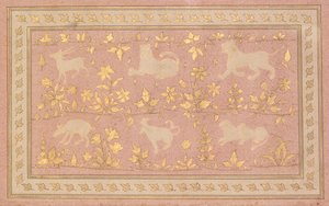 Scènes pochoirées de lion et de gazelle, vers 1710 - Unbekannt