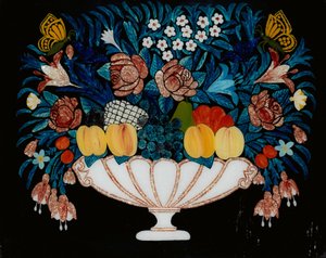 Nature morte - Fleurs et fruits dans un bol blanc et rose