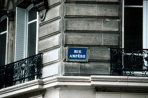 Panneau de rue, Rue Ampère, Paris, France