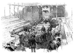 Prestation de serment des membres à la Chambre des communes, Westminster, Londres, vers 1905