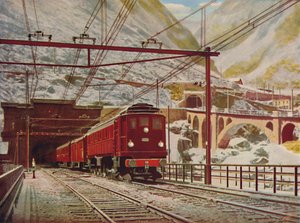 Express suisse quittant le grand tunnel du Saint-Gothard