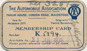 Association Automobile : Carte de membre, 1936