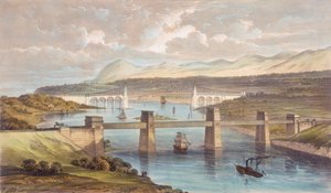 Le pont tubulaire Britannia, détroit de Menai, Pays de Galles, c1850