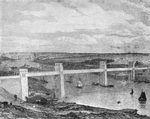 Le pont tubulaire Britannia sur le détroit de Menai, 1850
