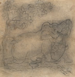 Le Roi Éléphant Lutte contre un Crocodile : Illustration d