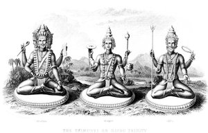 La trinité hindoue, vers 1800