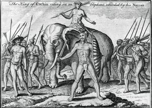 Le roi de Cochin chevauchant un éléphant, accompagné de ses Nayros, vers 1745 - Unbekannt