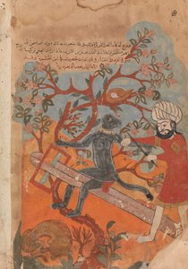 Le singe essaie la menuiserie, folio de Kalila wa Dimna, 18ème siècle