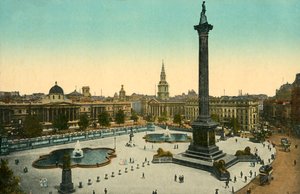 La National Gallery et la colonne de Nelson, Trafalgar Square, Londres, vers 1910