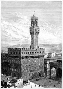 La Piazza della Signoria, Palazzo Vecchio, Florence, Italie, 1882