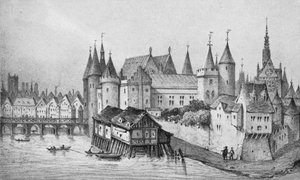 Le Pont aux Meuniers et une partie du Palais du Roi de la Cité en 1556