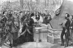 La princesse de Galles lançant le nouveau navire cuirassé Alexandra, 1875