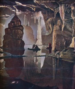 La scène de transformation dans la grotte de Cox à Cheddar, vers 1935