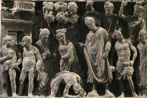 Musée Victoria et Albert. Relief montrant une tentative sur la vie du Bouddha. 100-200. Schiste. Gandhara/Nord-ouest du Pakistan. Royaume-Uni - Unbekannt