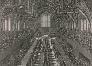 Le banquet dans la Grande Salle du Palais de Westminster...couronnement de Jacques II en 1685, 1902