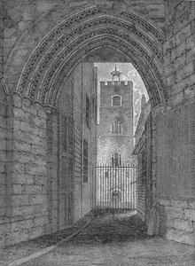 La porte du prieuré Saint-Barthélemy, West Smithfield, Londres, vers 1850
