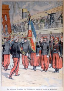 Le glorieux drapeau des zouaves de Palestro arrive à Marseille, 1903