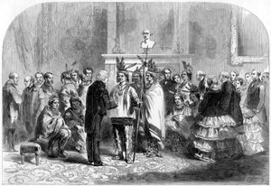 Le président des États-Unis incitant les tribus hostiles à se serrer la main, 1858 - Unbekannt