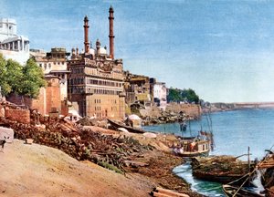 Le fleuve Gange et les ghats de crémation à Bénarès Varanasi, Inde, début du 20ème siècle