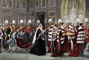 Le cortège royal au palais de Westminster en route vers la Chambre des Lords, 1886