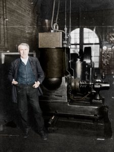 Thomas Alva Edison avec sa première dynamo pour produire de la lumière électrique, années 1880 - Unbekannt
