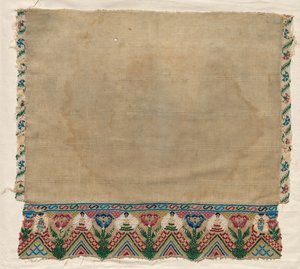 Extrémité de serviette avec bordures perlées, début des années 1800