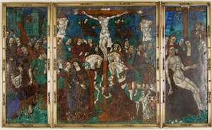 Triptyque avec Le Chemin du Calvaire, Crucifixion et Descente de Croix, français, 16e siècle - Unbekannt