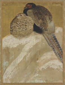 Deux faisans sur un banc de neige, période Momoyama, XVIIIe siècle - Unbekannt