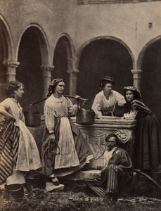 Scène de genre sans titre avec quatre femmes et un homme
