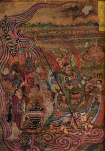 Vaishravana traversant les vagues, des Grottes des Mille Bouddhas, vers 900 - Unbekannt