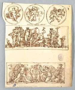 Vénus à la forge de Vulcain, Hiver, Victoires et trois médaillons, Putti comme éléments - Unbekannt