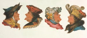 Vexierbild, Vier Köpfe / Lithographie en couleur