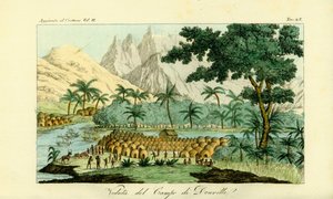 Vue du camp de Jean-Baptiste Douville sur le fleuve Congo au village de Quitumba, Angola