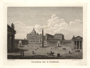 Vue de la place Saint-Pierre, Piazza di S. Pietro, avec la basilique Saint-Pierre et l