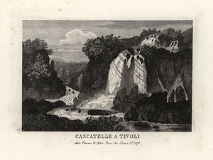Vue des cascades à Tivoli, Italie