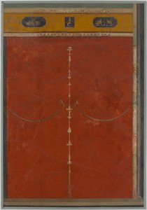 Peinture murale sur fond rouge : candélabre avec frise, de la villa impériale..., 1er siècle av. J.-C. - Unbekannt