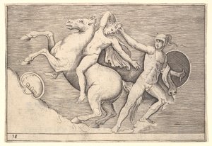 Guerrier tirant un cavalier de son cheval, d