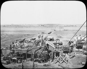 Nettoyage des équipements et des sols dans une mine, Afrique du Sud, vers 1890