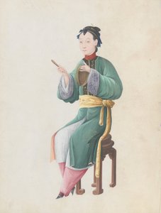 Aquarelle de musicien jouant du jiaoluo, fin du XVIIIe siècle