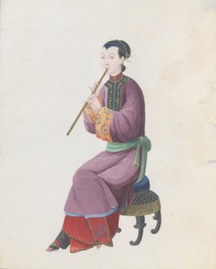 Aquarelle de musicien jouant du xiao, fin du XVIIIe siècle