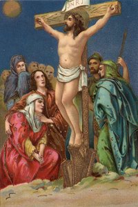 Chemin de croix - via crucis - Stations du chemin de croix : crucifixion, douzième station, Jésus meurt sur la croix Chromolithographie Collection privée