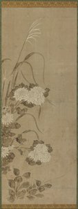 Chrysanthèmes blancs et herbes, période Edo, 1615-1868